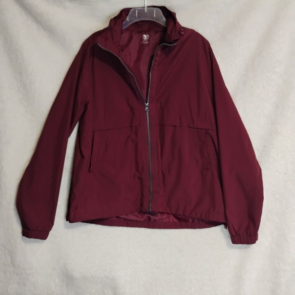 Athletic Works Burgundy Full Zip Lightweight Hooded Windbreaker Womens L 12-14